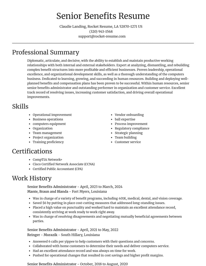senior benefits administrator human resources resume focal point template 2 foc