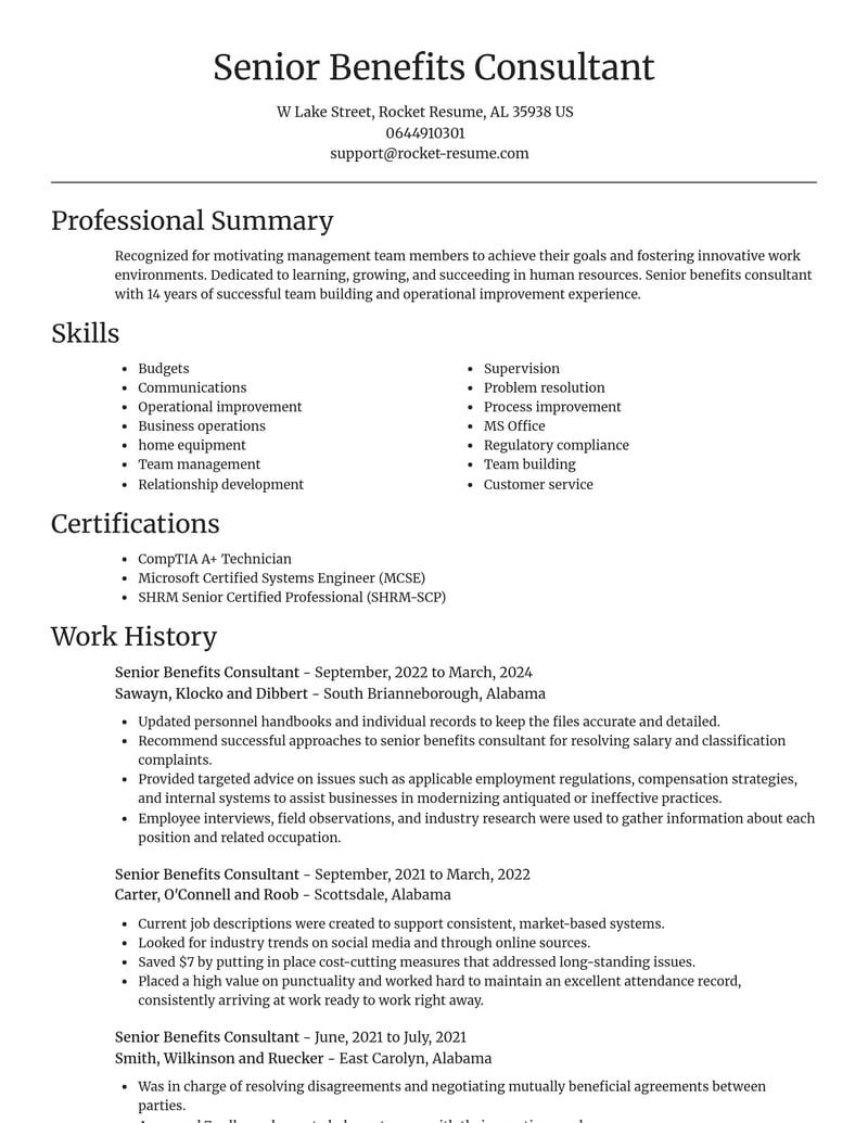 senior benefits consultant human resources resume focal point template 2 foc