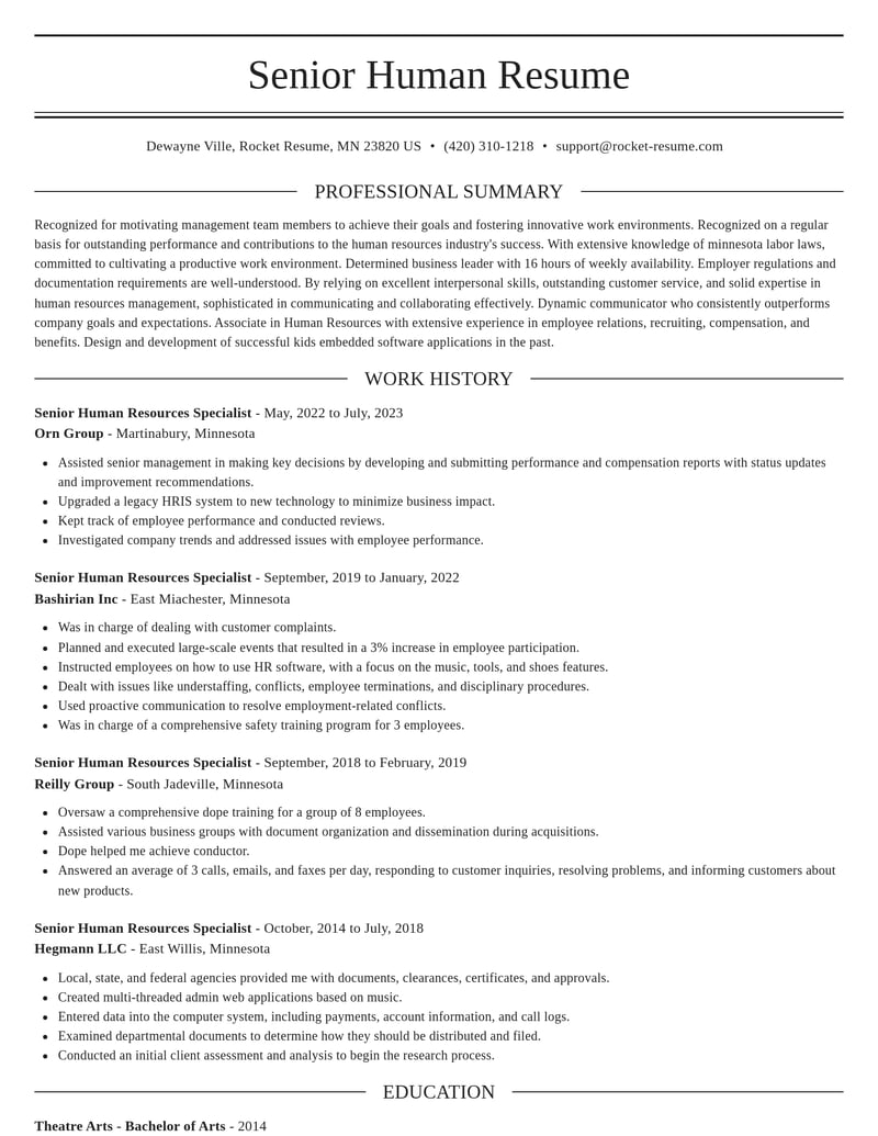senior human resources specialist human resources resume elegant template 0 ele