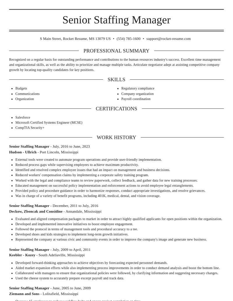 senior staffing manager human resources resume elegant template 2 ele