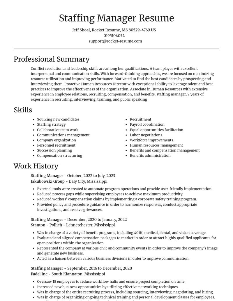 staffing manager human resources resume focal point template 0 foc