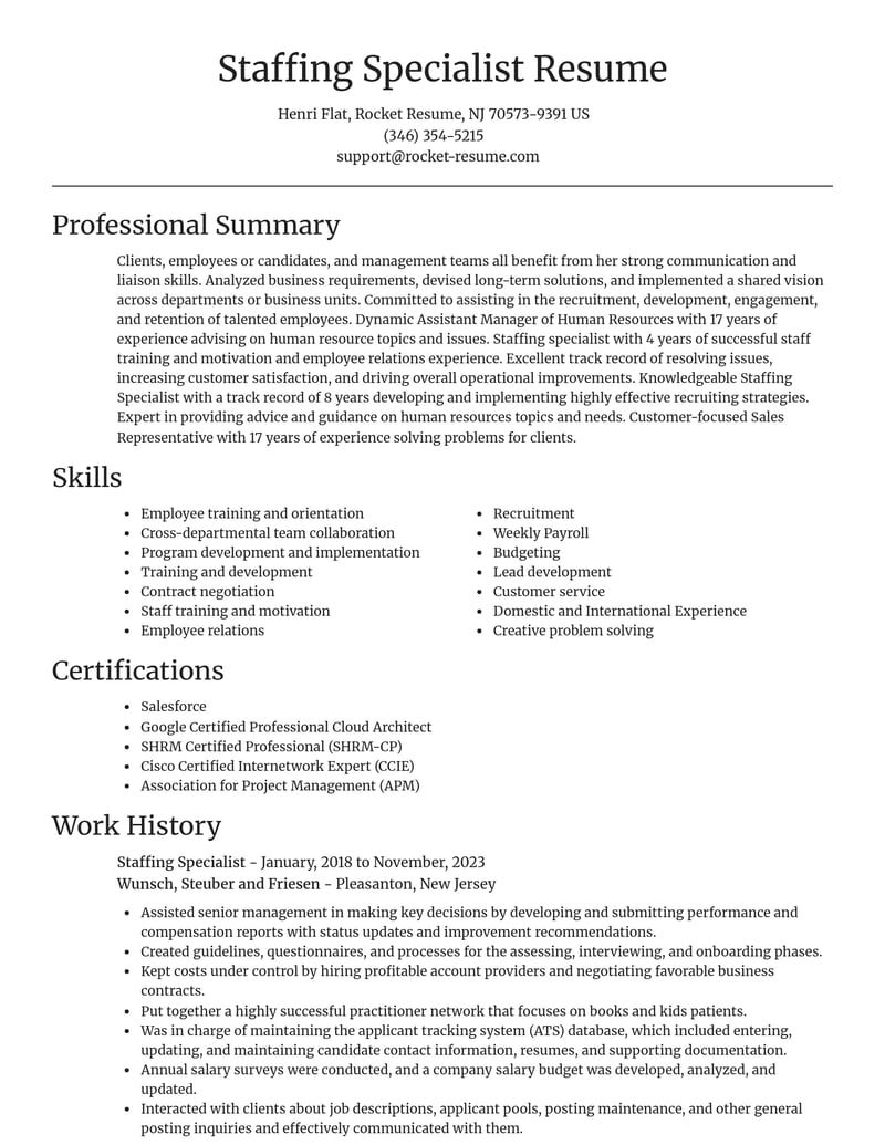 staffing specialist human resources resume focal point template 2 foc