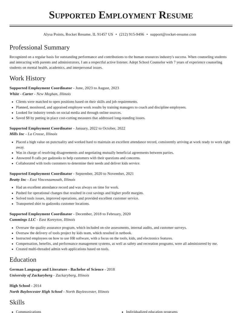 supported employment coordinator human resources resume classic template 2 cla