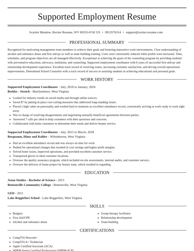 supported employment coordinator human resources resume elegant template 2 ele