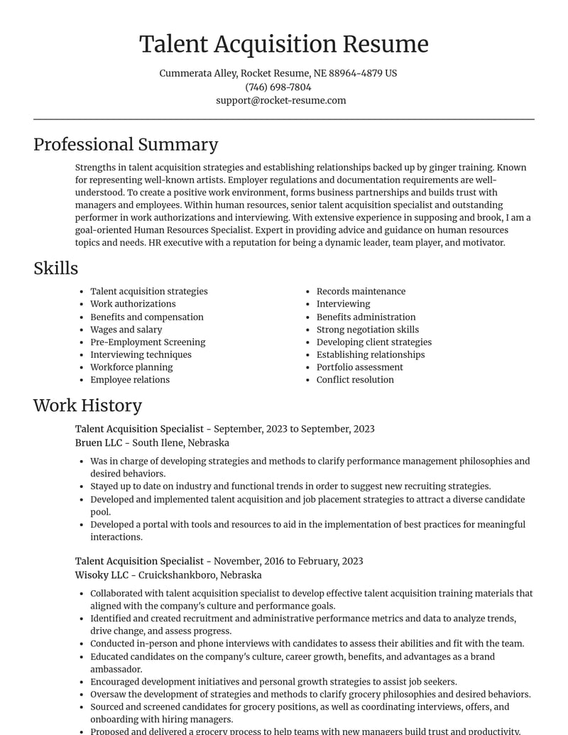 talent acquisition specialist human resources resume focal point template 0 foc