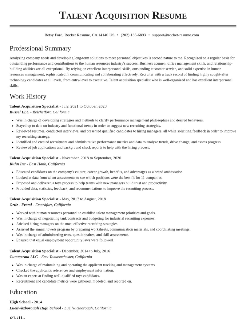 talent acquisition specialist human resources resume classic template 1 cla