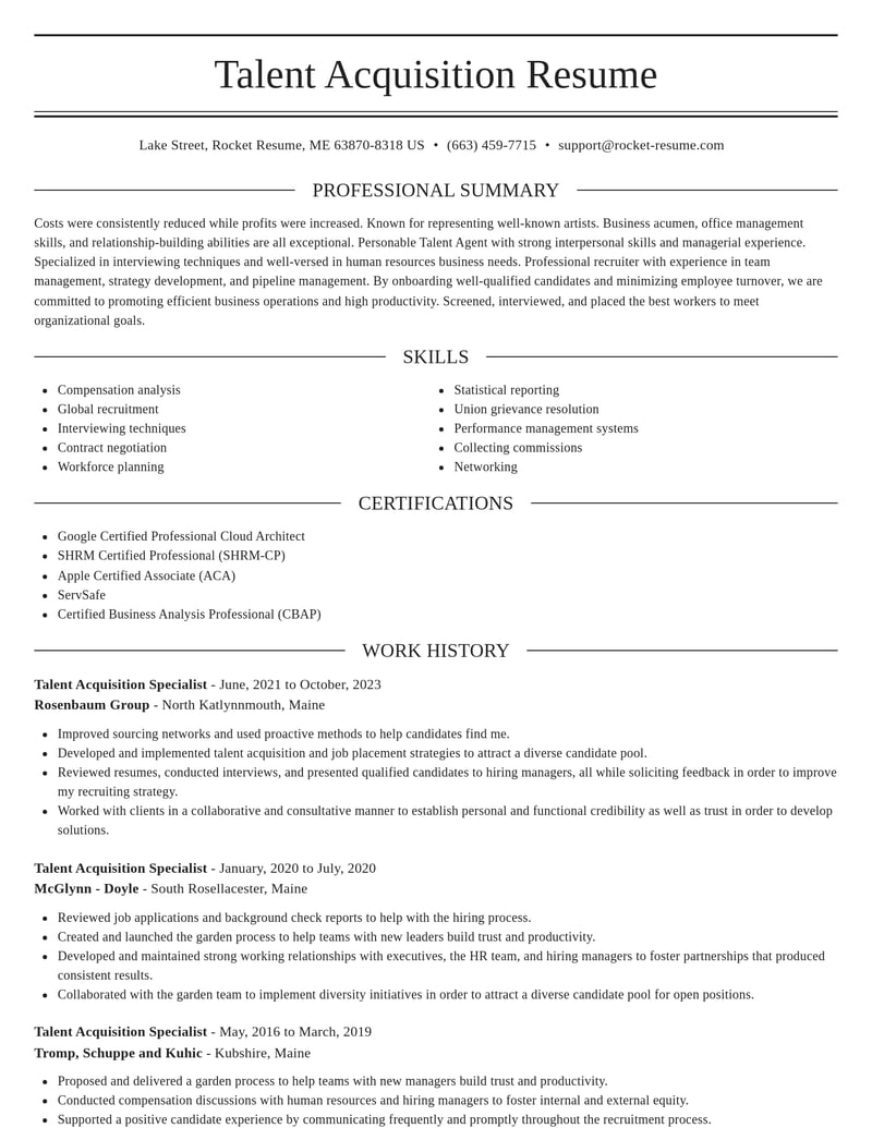 talent acquisition specialist human resources resume elegant template 2 ele