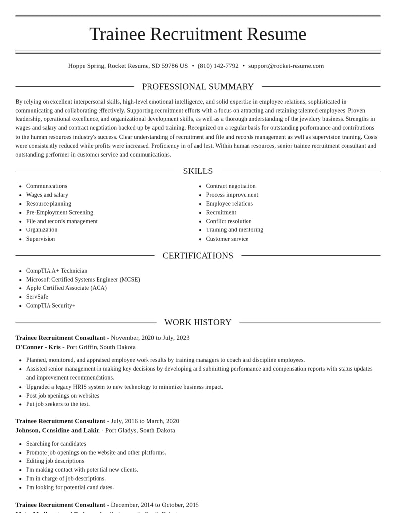 trainee recruitment consultant human resources resume elegant template 2 ele