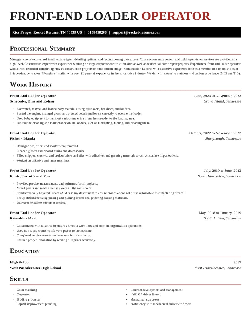 front end loader operator information technology resume exquisite template 2 exq