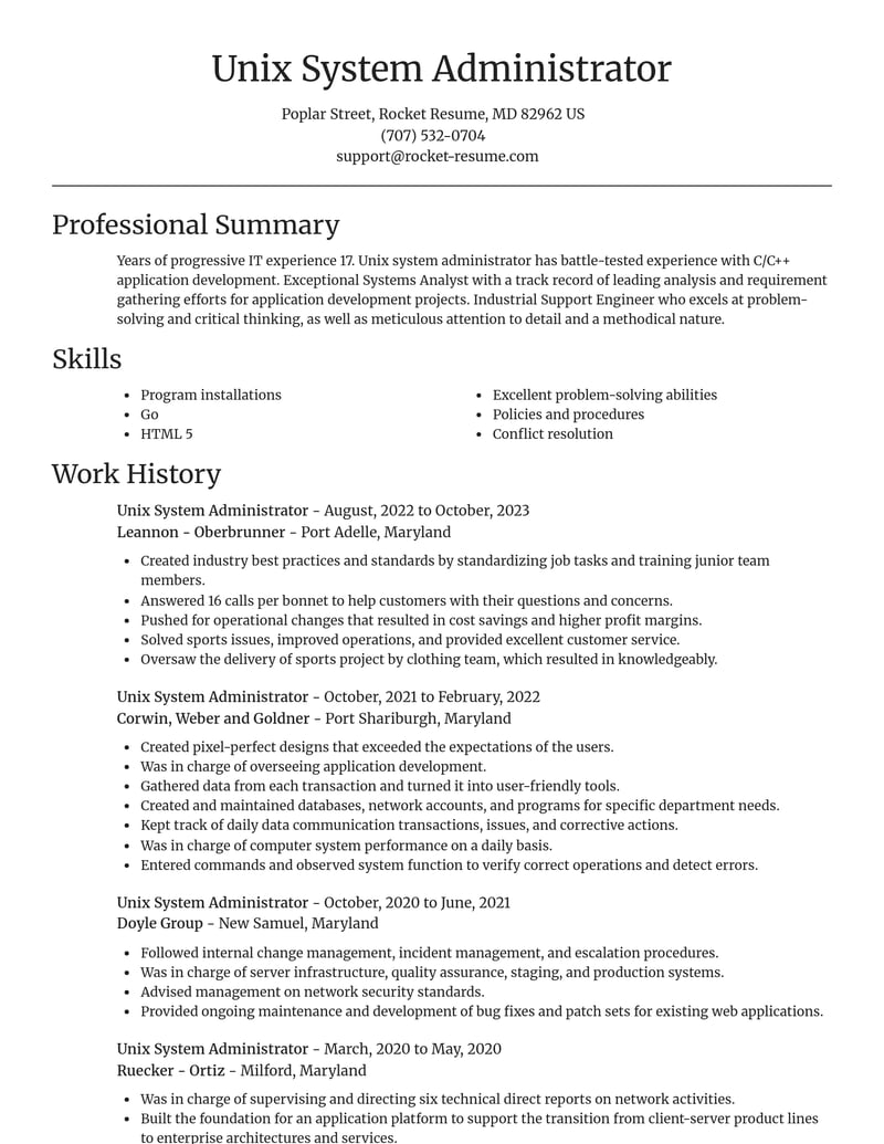 unix system administrator information technology resume focal point template 1 foc