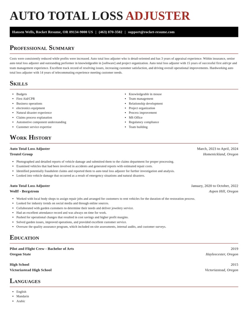 auto total loss adjuster insurance resume exquisite template 2 exq