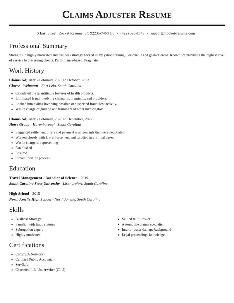 claims adjuster insurance resume classic template 2 cla