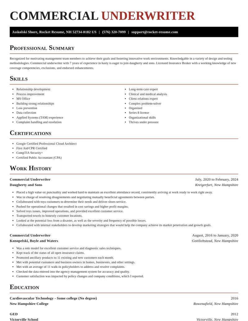 commercial underwriter insurance resume exquisite template 0 exq