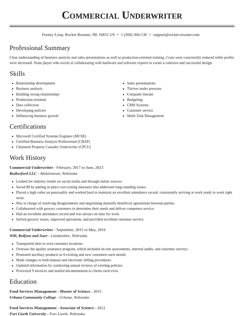commercial underwriter insurance resume classic template 2 cla