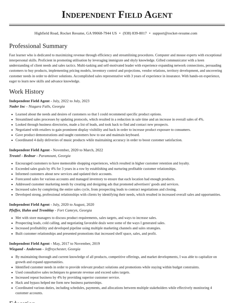 independent field agent insurance resume classic template 2 cla