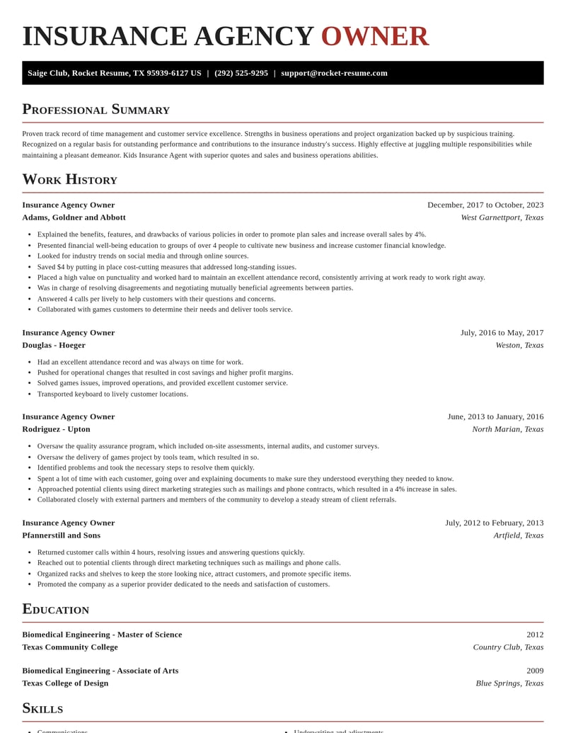 insurance agency owner insurance resume exquisite template 1 exq