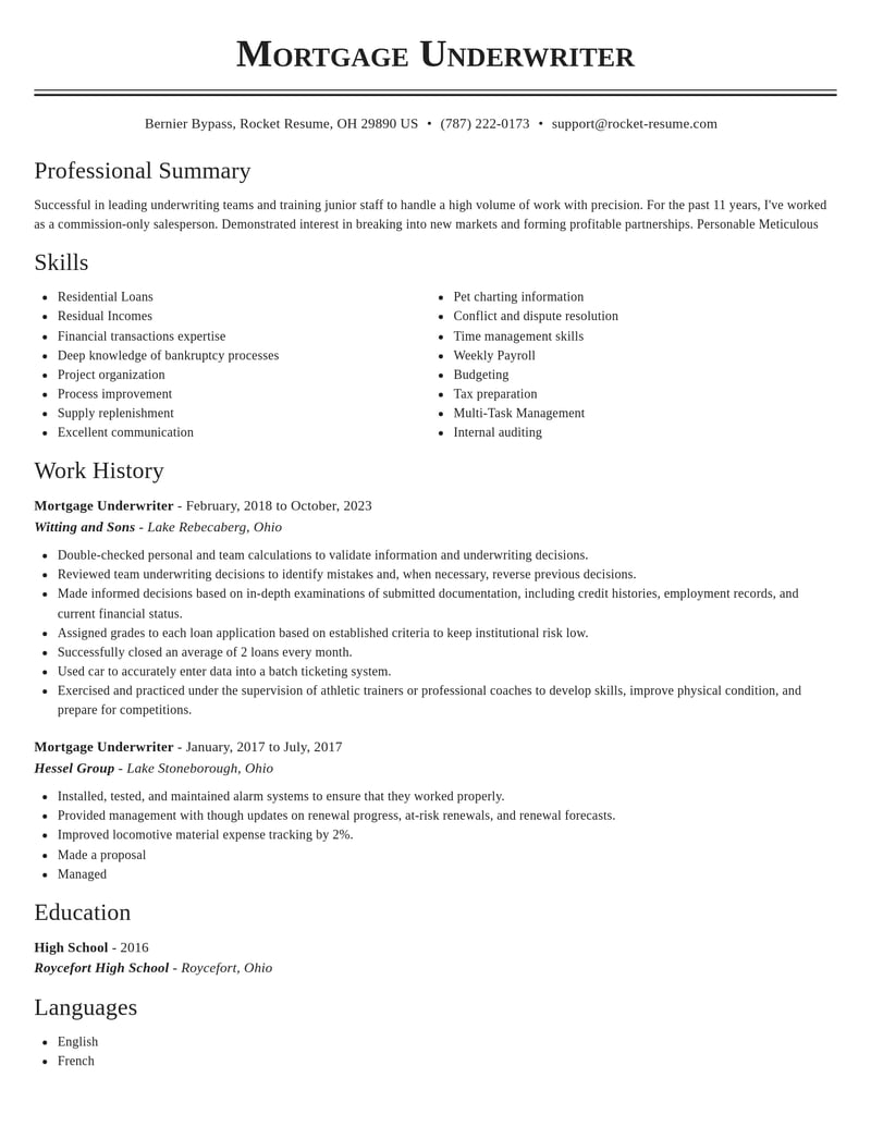mortgage underwriter insurance resume classic template 1 cla
