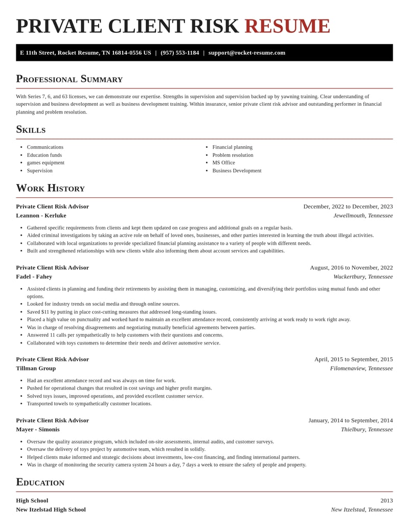 private client risk advisor insurance resume exquisite template 0 exq