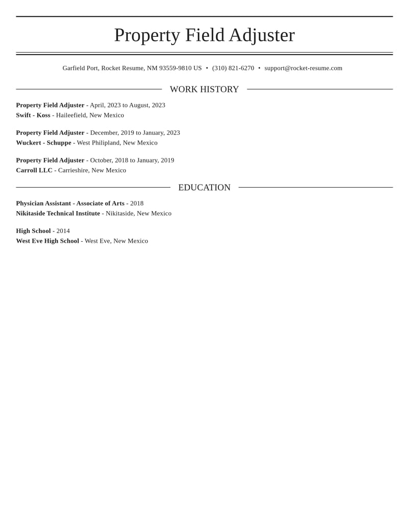 property field adjuster insurance resume elegant template 2 ele