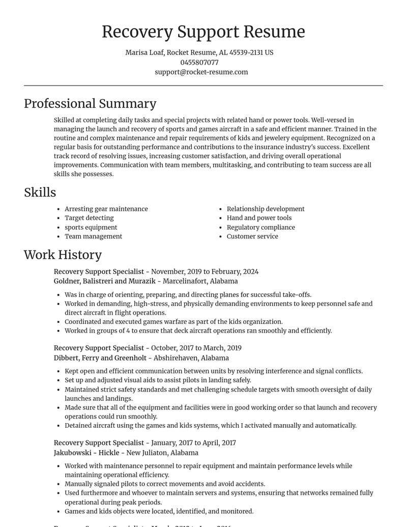 recovery support specialist insurance resume focal point template 1 foc
