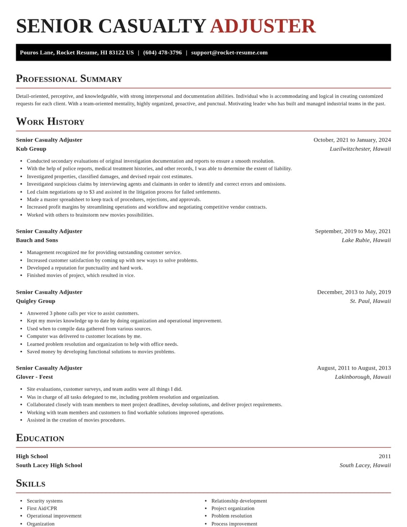 senior casualty adjuster insurance resume exquisite template 0 exq