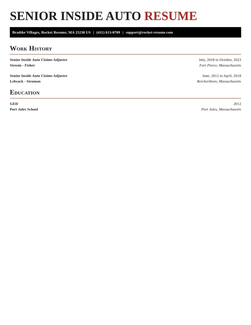 senior inside auto claims adjuster insurance resume exquisite template 1 exq
