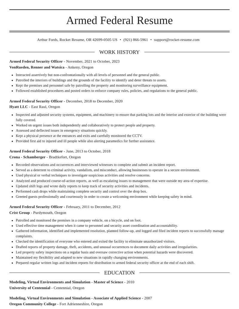 armed federal security officer law enforcement and security resume elegant template 2 ele