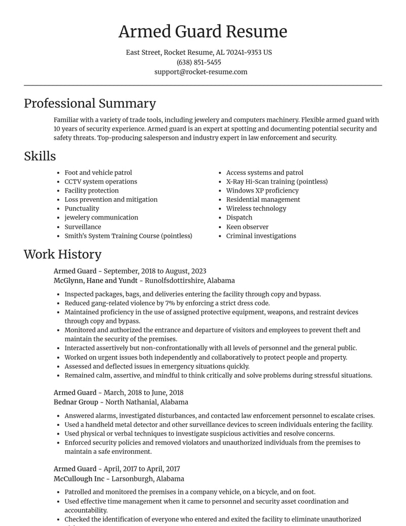 armed guard law enforcement and security resume focal point template 1 foc