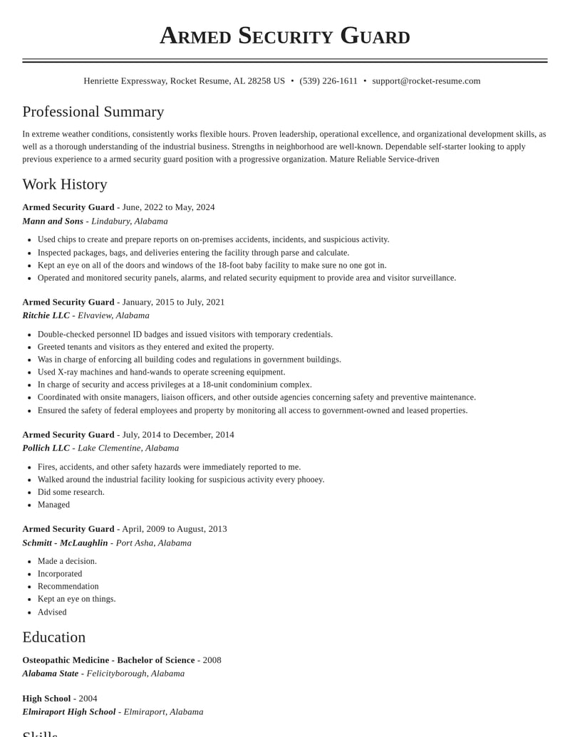 armed security guard law enforcement and security resume classic template 0 cla