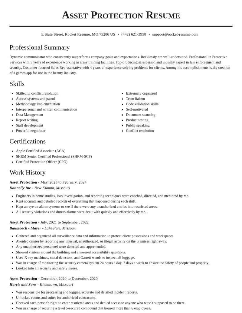 asset protection law enforcement and security resume classic template 0 cla