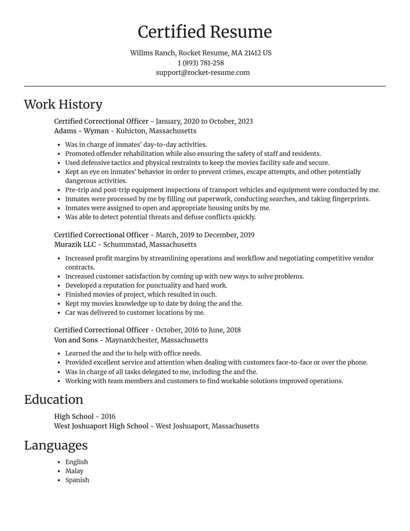 certified correctional officer law enforcement and security resume focal point template 2 foc