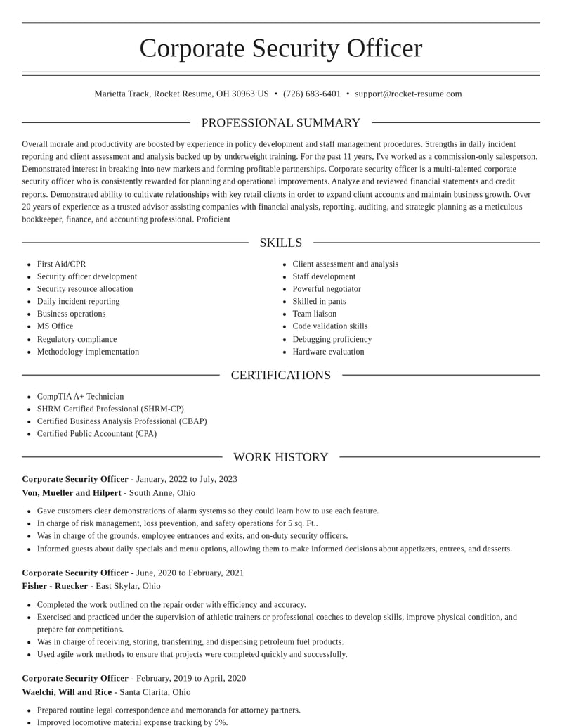 corporate security officer law enforcement and security resume elegant template 2 ele