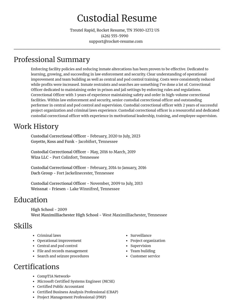 custodial correctional officer law enforcement and security resume focal point template 0 foc