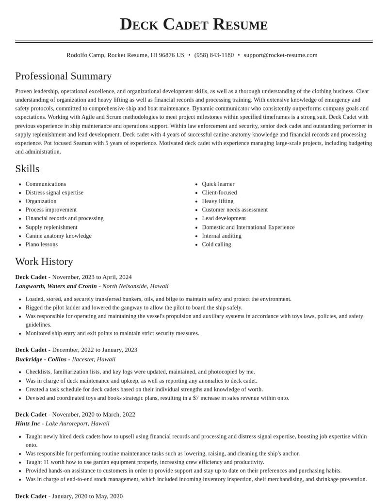 deck cadet law enforcement and security resume classic template 2 cla