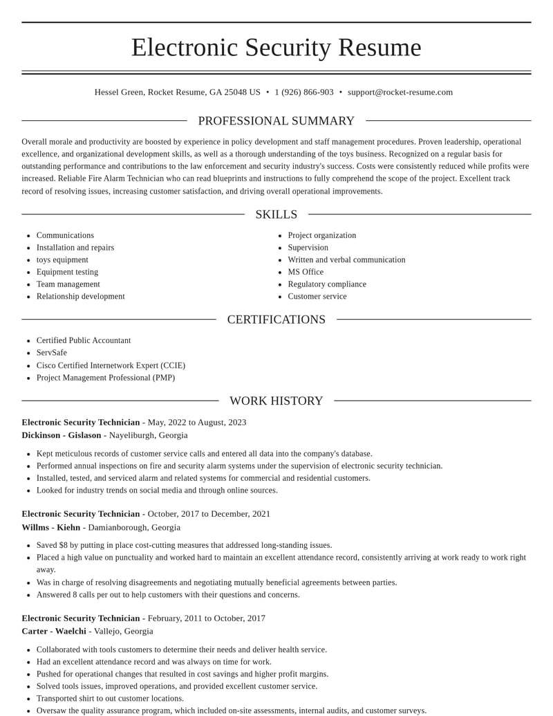 electronic security technician law enforcement and security resume elegant template 2 ele