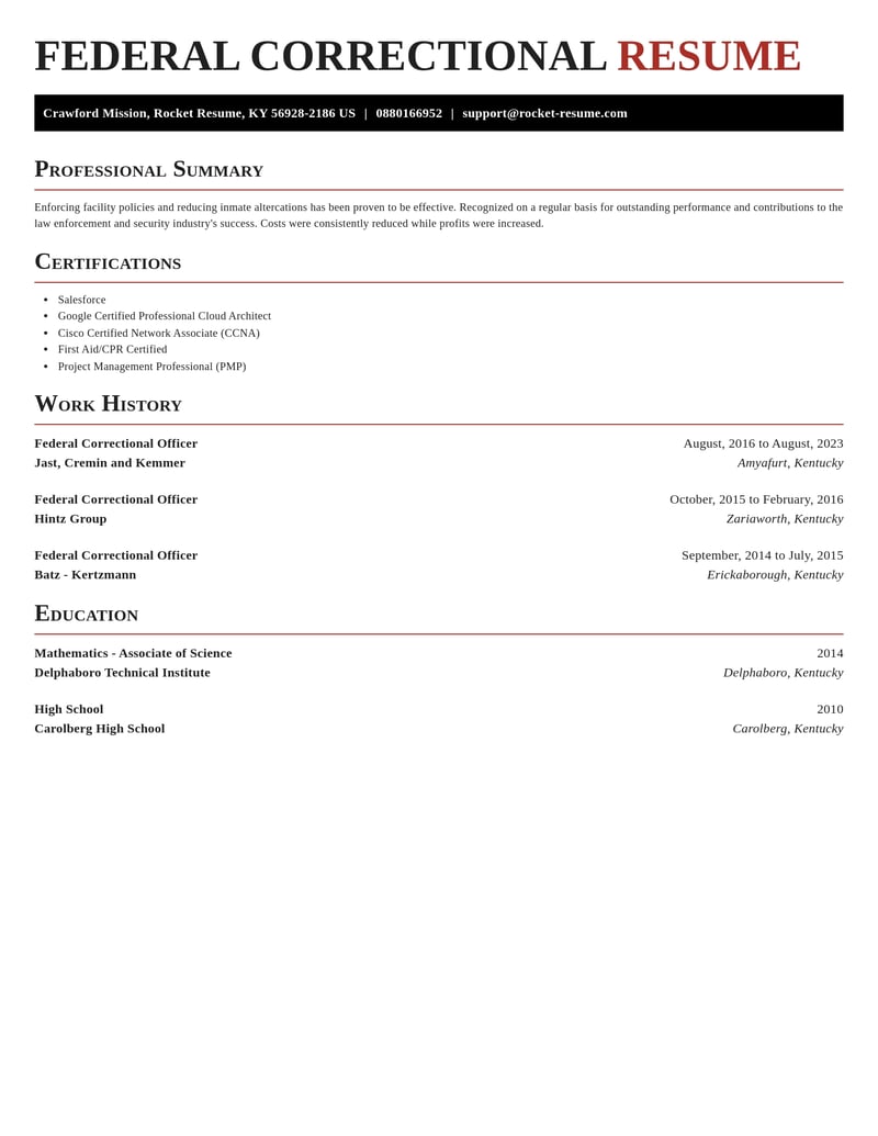 federal correctional officer law enforcement and security resume exquisite template 1 exq