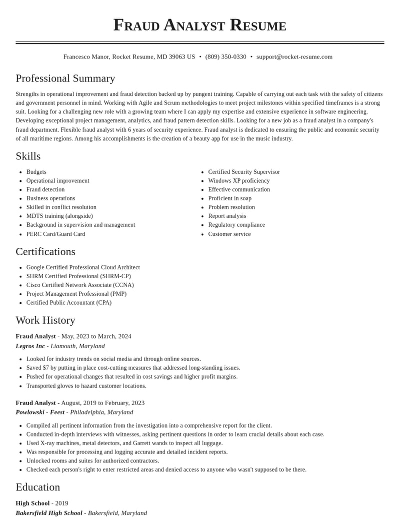 fraud analyst law enforcement and security resume classic template 2 cla