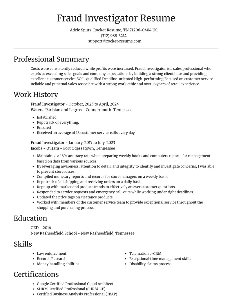 fraud investigator law enforcement and security resume focal point template 0 foc