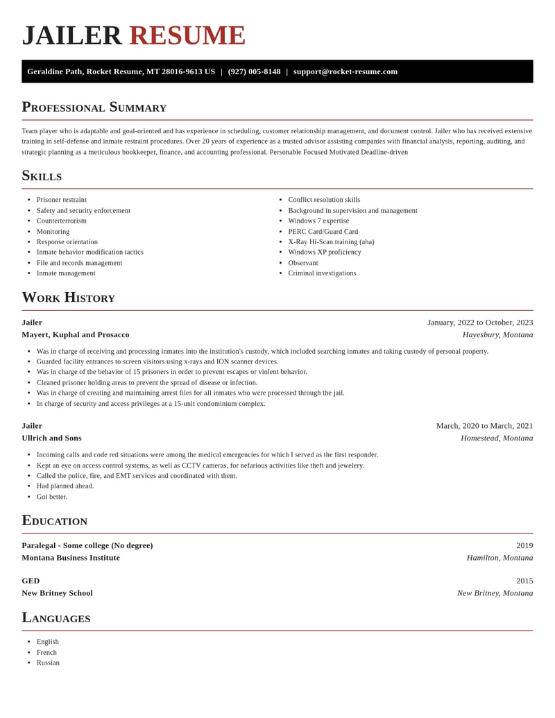 jailer law enforcement and security resume exquisite template 1 exq