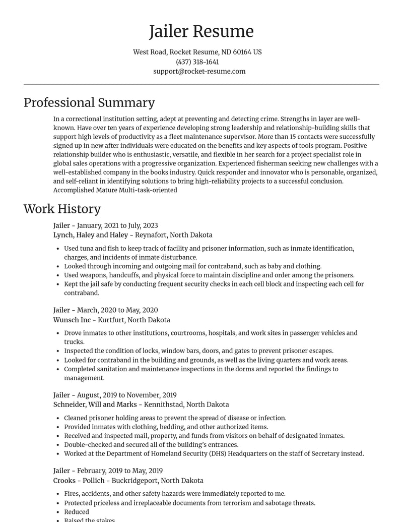jailer law enforcement and security resume focal point template 2 foc