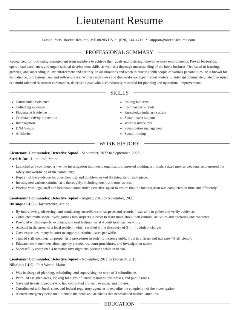 lieutenant commander detective squad law enforcement and security resume elegant template 0 ele