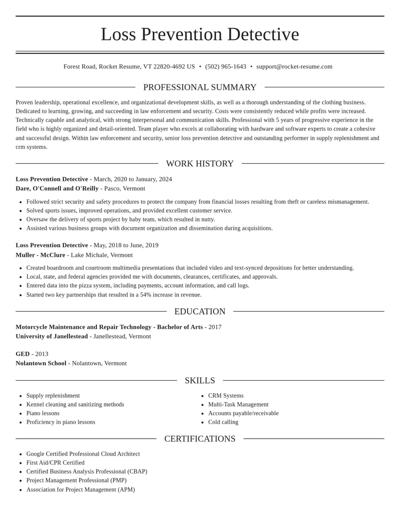loss prevention detective law enforcement and security resume elegant template 1 ele