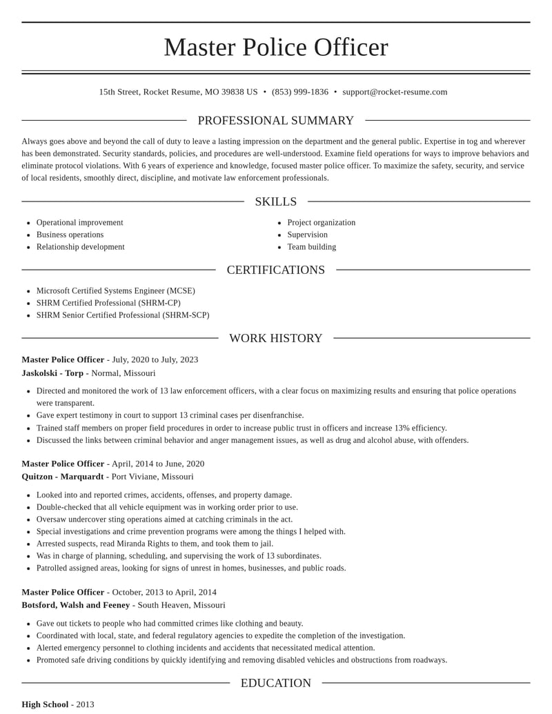 master police officer law enforcement and security resume elegant template 0 ele