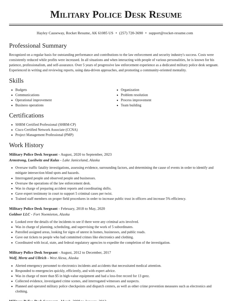 military police desk sergeant law enforcement and security resume classic template 2 cla