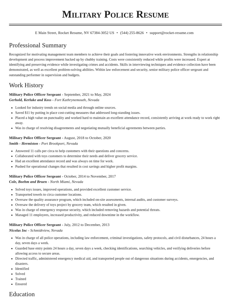 military police officer sergeant law enforcement and security resume classic template 2 cla