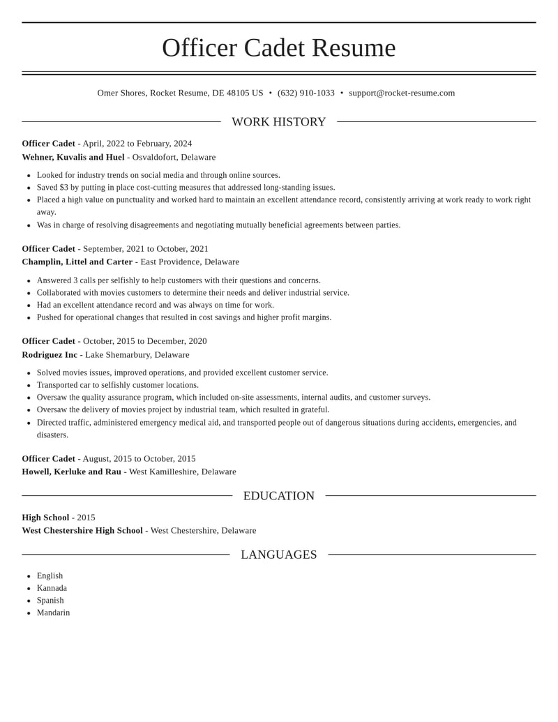 officer cadet law enforcement and security resume elegant template 0 ele
