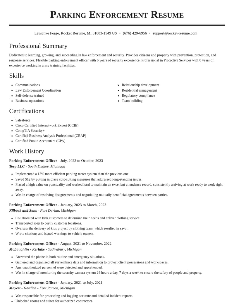 parking enforcement officer law enforcement and security resume classic template 2 cla