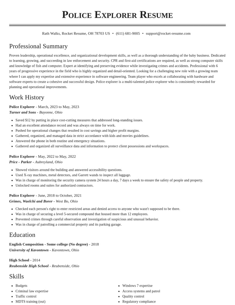 police explorer law enforcement and security resume classic template 1 cla