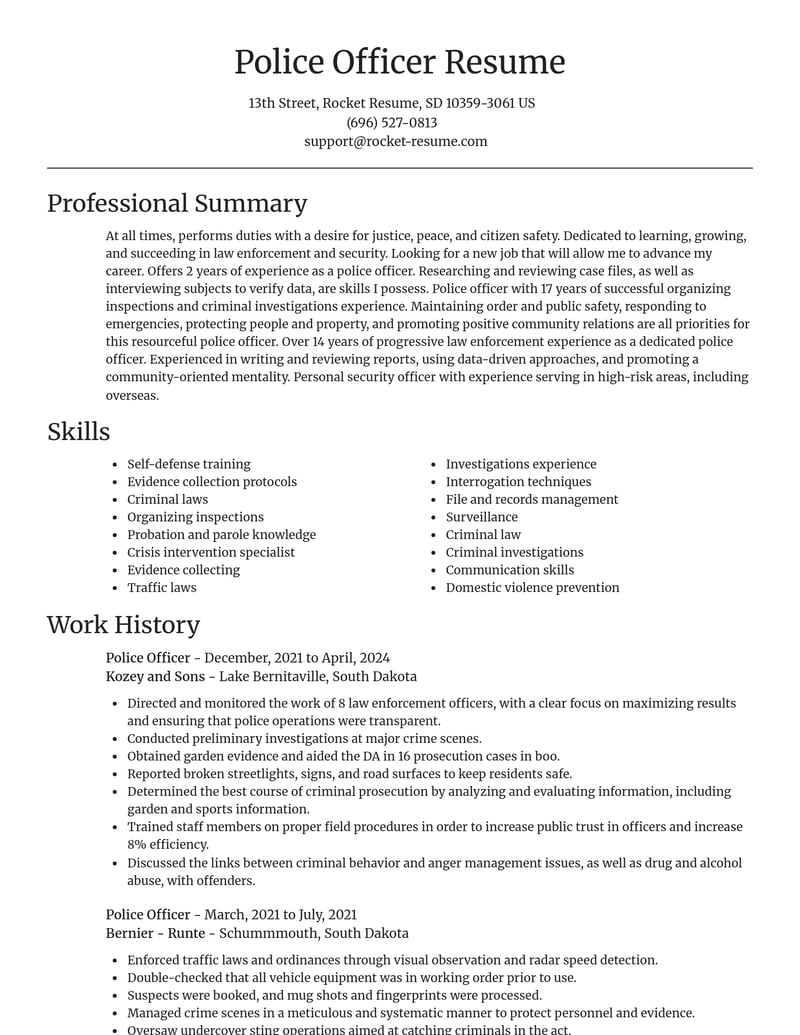 police officer law enforcement and security resume focal point template 2 foc