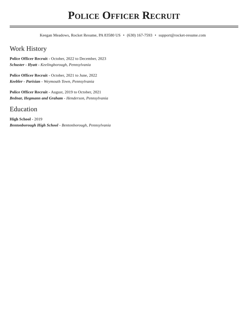 police officer recruit law enforcement and security resume classic template 2 cla